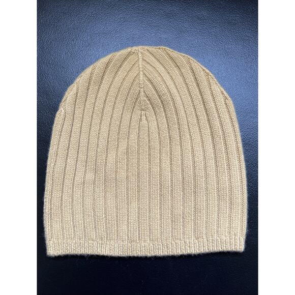 Unsubscribed Cashmere Ribbed Beanie Hat Gold Knit Scull Cap One Size Soft Luxury - Picture 1 of 3